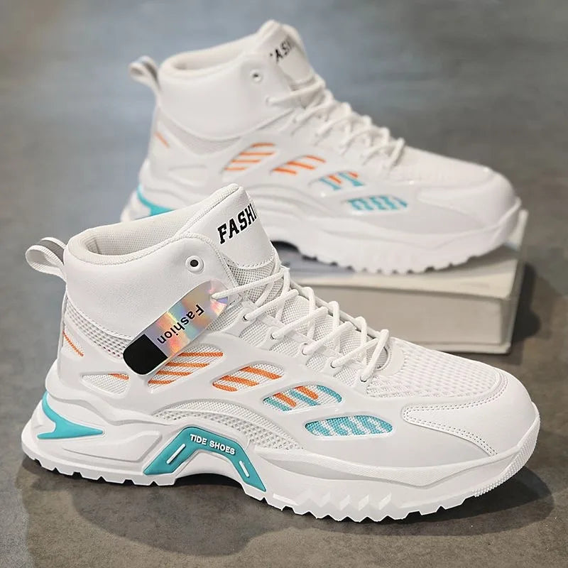 Men’s High-Top Sneakers 2024 – Breathable Summer Running Shoes with Air Cushion, Non-Slip Tennis & Fashion Ankle Boots
