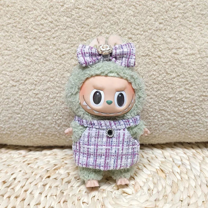 17cm Labubu II Mini Doll Clothes — Luxury Bow Headband Dress Outfit Set for Sitting, Party & Game Accessories