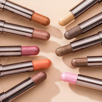 BEAUTY GLAZED 10-Color Eyeshadow Stick – Long-Lasting Waterproof Matte & Shimmer Eye Pen with Double-Head Brush