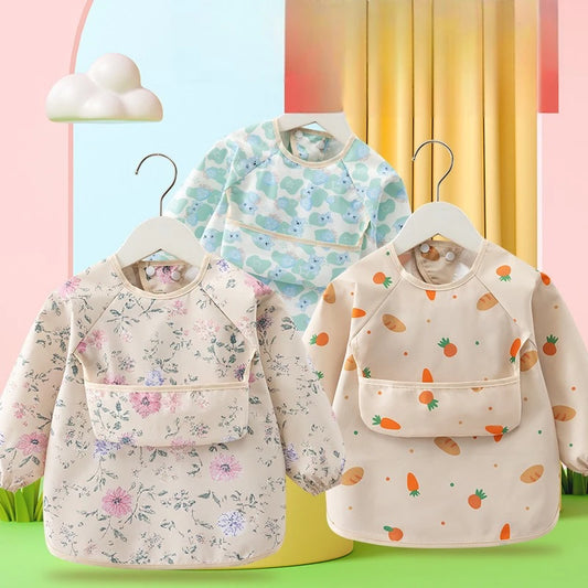 Waterproof Long Sleeve Baby Feeding Bib - Toddler Apron Smock with Food Catcher Pocket for Mess-Free Mealtime