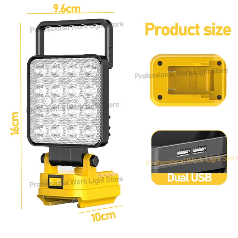4-Inch LED Work Light for Dewalt 20V Battery – Portable Flashlight for Outdoor Camping, Hiking & Fishing with USB Interface