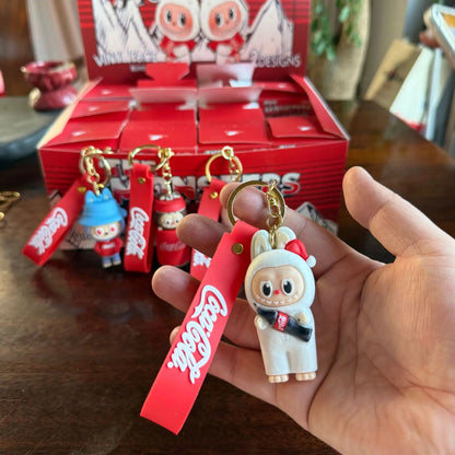 12pcs Labubu Monster Coca Cola Mini Doll Keychains — 4 Styles Action Figures for Kids