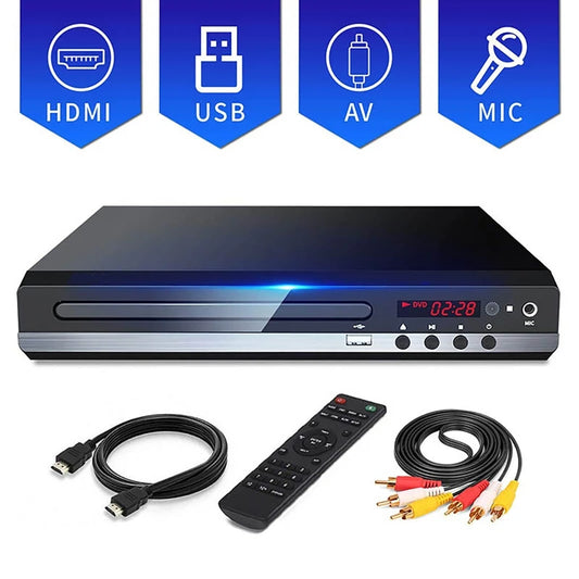 1080P HD DVD Player – All Region Free Home DVD Player with AV Output & Built-in MIC Port