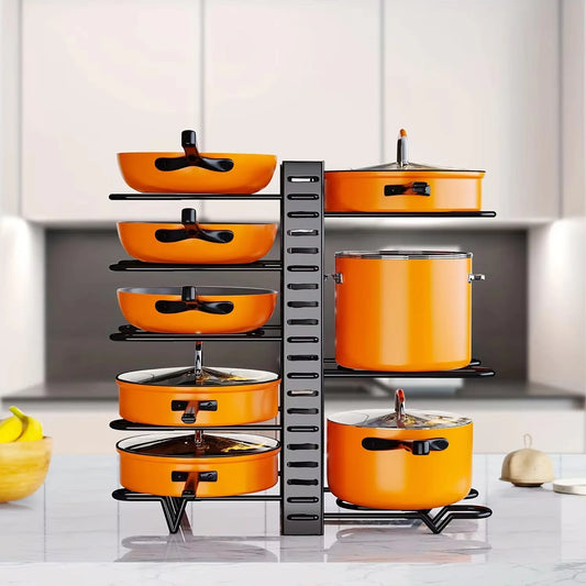 8-Tier Metal Pot Rack Organizer – Durable Space-Saving Cabinet Holder for Pots, Pans & Lids