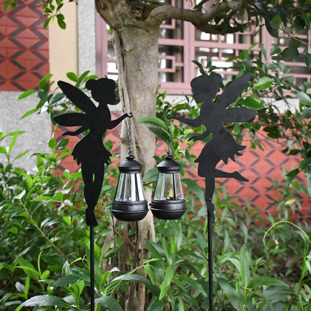 Solar Fairy Garden Statue - Metal Fairy Figurine with Crackle Glass Globe Lantern for Lawn, Patio & Outdoor Pathway Decor