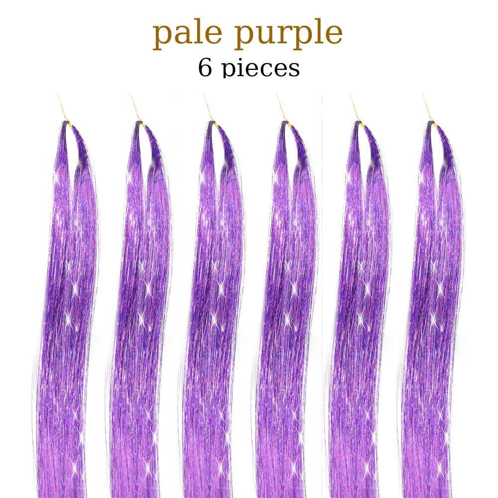 48-Inch Hair Tinsel Kit – 1200 Strands, 12 Colors Sparkling Fairy Hair Extensions with Tool