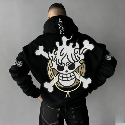 Oversized One-Piece Anime Hoodie — Unisex Cartoon Graphic Pullover Sweatshirt, Streetwear Casual Y2K Autumn Winter Fashion