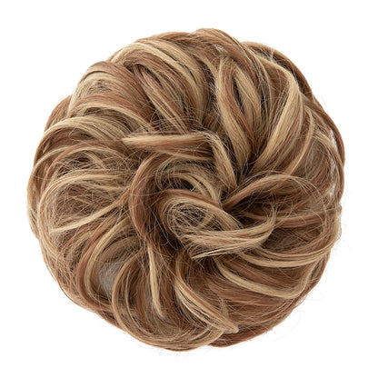Synthetic Messy Hairpiece Chignon Scrunchie – Blonde & Brown Donut Bun for Women, Elastic Daily Use Hair Extension H9