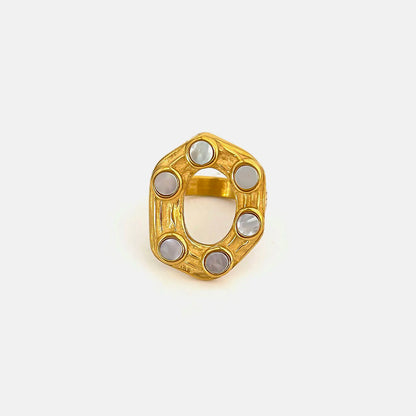 Peri'sbox Elegant Gold Plated Oval Heart Ring – White Mother of Pearl Women’s Waterproof Party Jewelry Gift