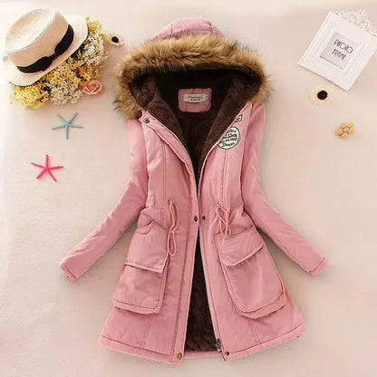 2024 Women's Winter Cotton Jacket – Slim Fit Hooded Parka, Embroidered Padded Warm Casual Overcoat