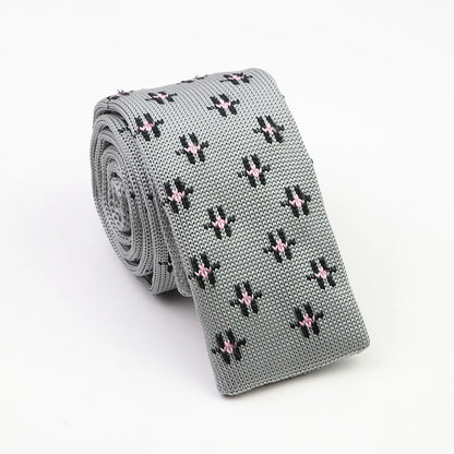 Classic Knit Neck Tie for Men — 6cm Plaid & Dots Casual Business Wedding Tie