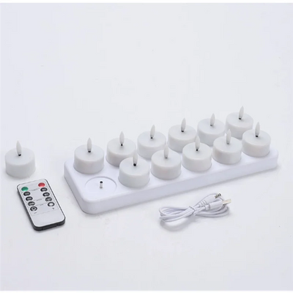AS60 Flameless LED Tea Lights – Rechargeable Candles with Timer & Remote Control, Wedding & Christmas Table Centerpiece Decor Lights
