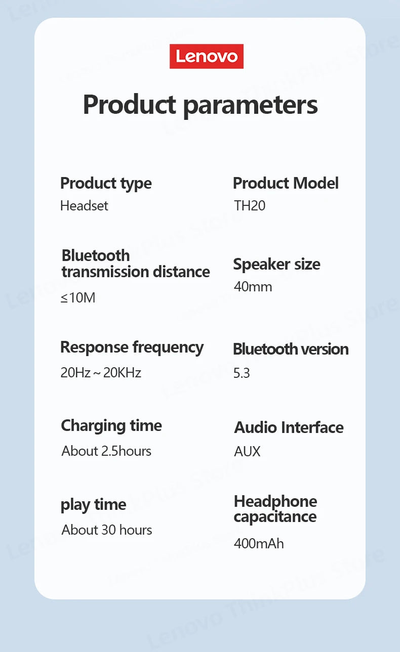 Original Lenovo TH20 Wireless Bluetooth 5.3 Headphones - Dual Mode, Foldable Sport Headset, Music & Gaming Earphones