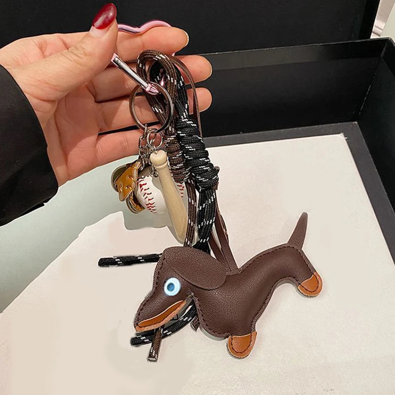Leather Dachshund Bag Pendant - Creative Dog Keychain & Car Keyring Charm Gift