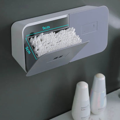 Wall-Mounted Bathroom Organizer - Plastic Swab and Cotton Pads Storage Holder with Tampon Container and Cosmetic Organizer