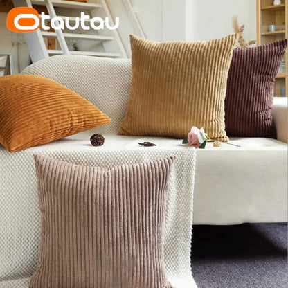 OTAUTAU Cotton Corduroy Cushion Cover – Throw Pillowcase Without Insert, Multiple Sizes 30x50–60x60 cm, KD024