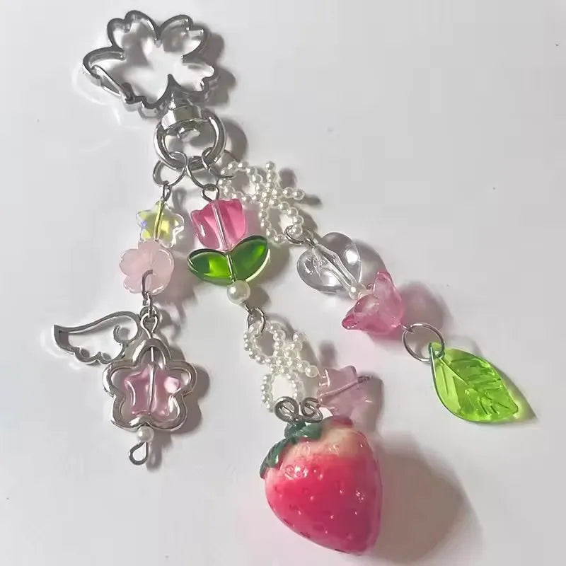 Cute Bear Strawberry Beaded Phone Charm - Y2K Coquette Keychain & Handbag Pendant Accessory Gift
