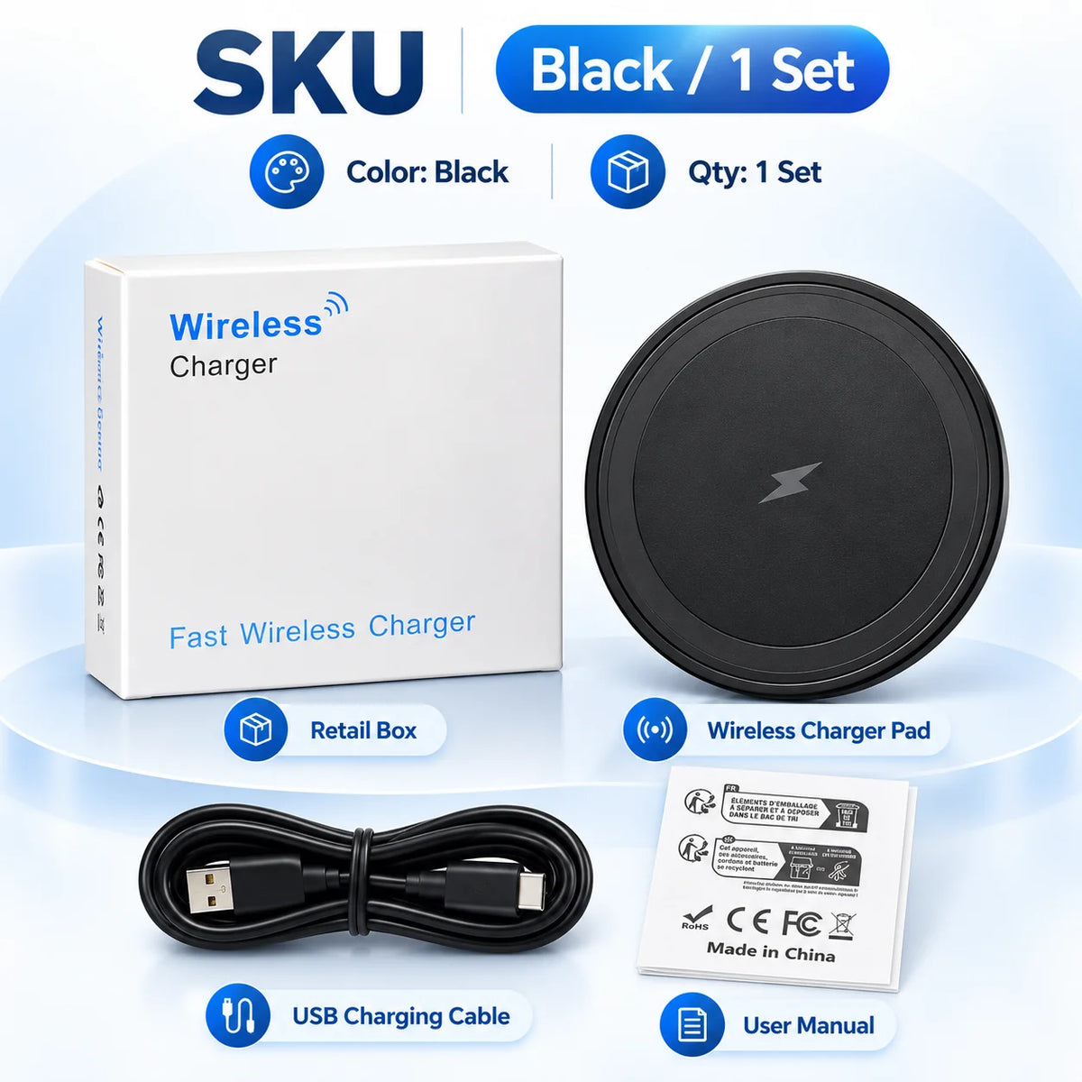 15W Magnetic Wireless Charger with Stand - Foldable Fast-Charging Dock for Smartphones and Wireless Earbuds