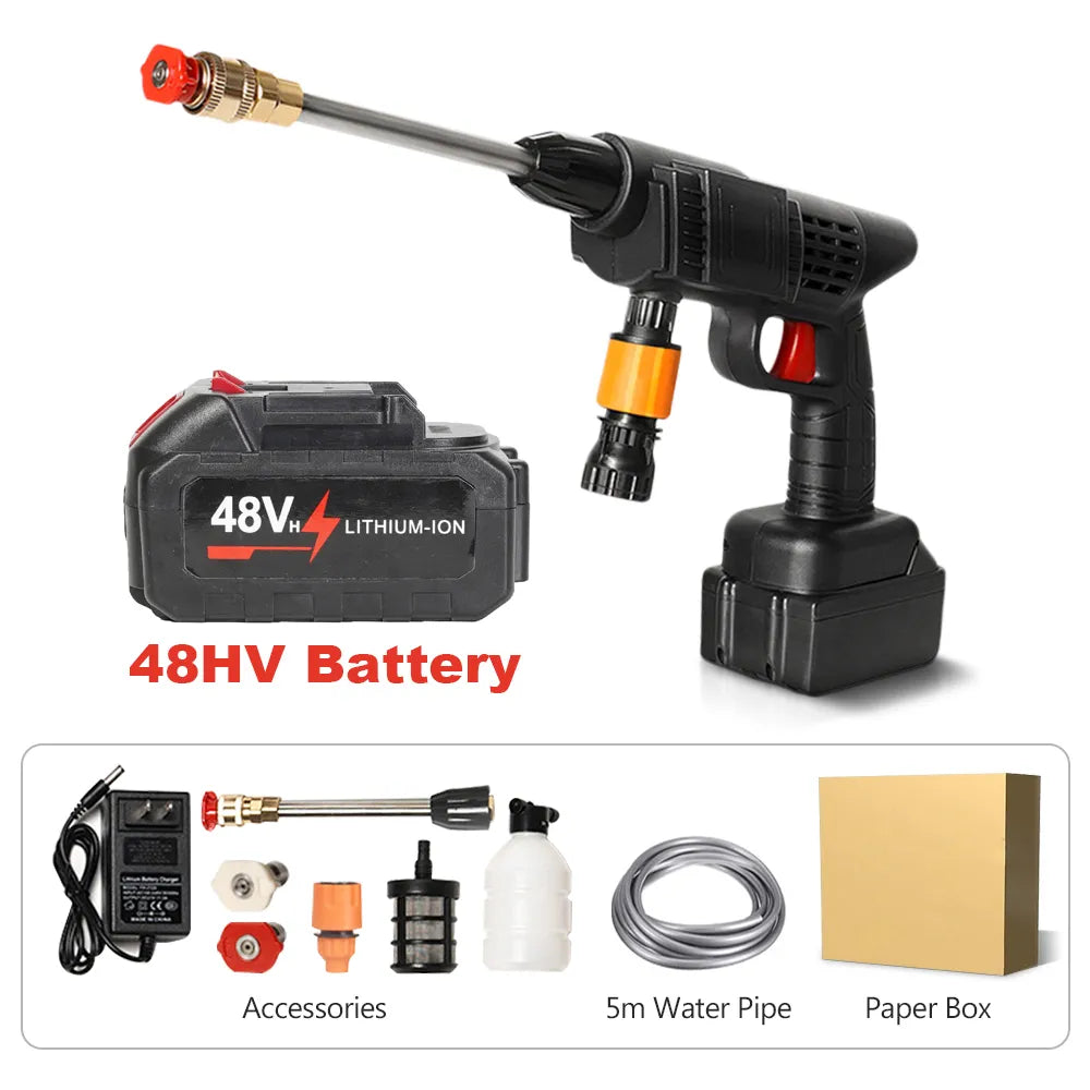 Portable High Pressure Washer | 30Bar Car Water Gun | Lithium Battery Powered | Wireless Spray Cleaner Pump for Washing