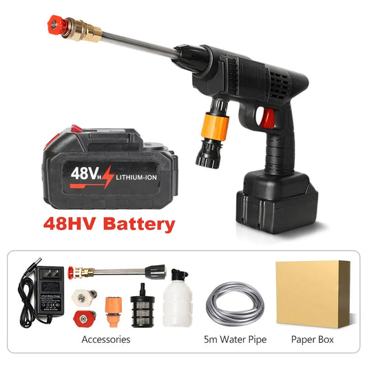 Portable High Pressure Washer | 30Bar Car Water Gun | Lithium Battery Powered | Wireless Spray Cleaner Pump for Washing