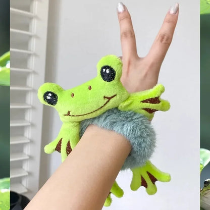 Frog Plush Hair Tie - Cute Green Frog Scrunchie for Women and Girls, Ponytail and Bun Accessory