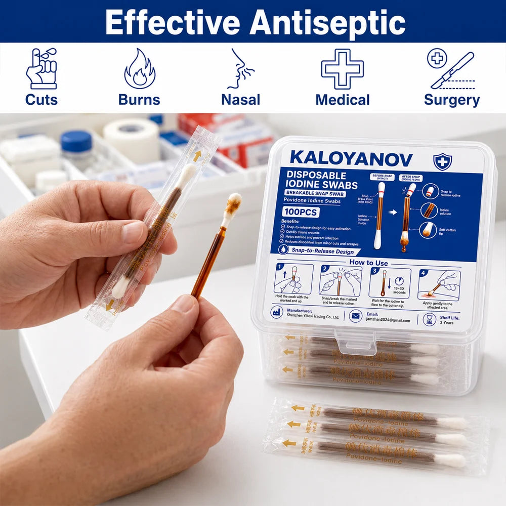 10% Povidone-Iodine Antiseptic Swabs – Extra-Strength Cotton Sticks for Wound Care and First Aid