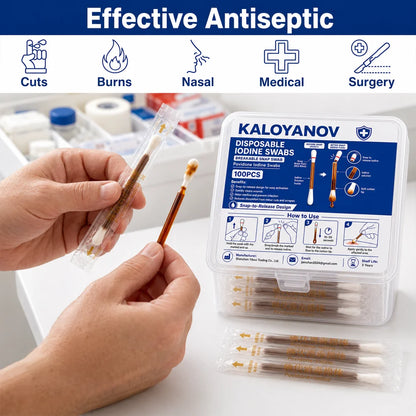 10% Povidone-Iodine Antiseptic Swabs – Extra-Strength Cotton Sticks for Wound Care and First Aid
