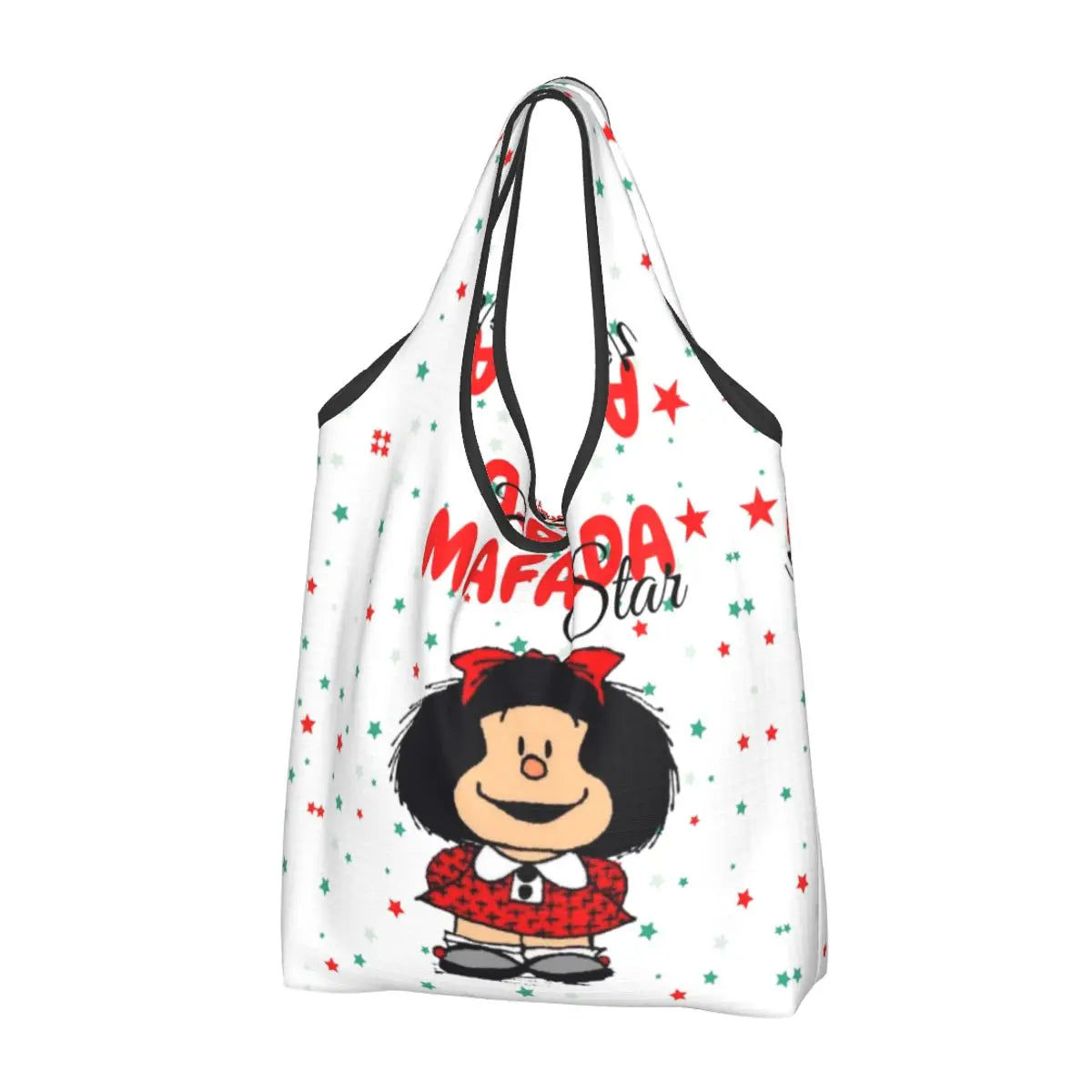 Anime Mafalda Cartoon Grocery Tote Bag – Large Capacity Fashion Shopper Shoulder Handbag, Portable Kawaii Canvas Bag for Everyday Use
