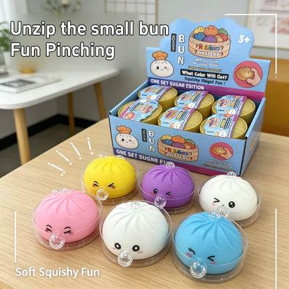 Kawaii Steamed Bun Squishy Set - Soft Bubble-Blowing Stress Relief Squeeze Toy with Steamer Case