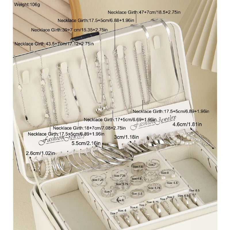 54-Pcs Women’s Vintage Pearl Jewelry Set – Earrings, Rings, Necklace, Bracelet & Heart Pendant, Boho Daily Wear Gift 2024
