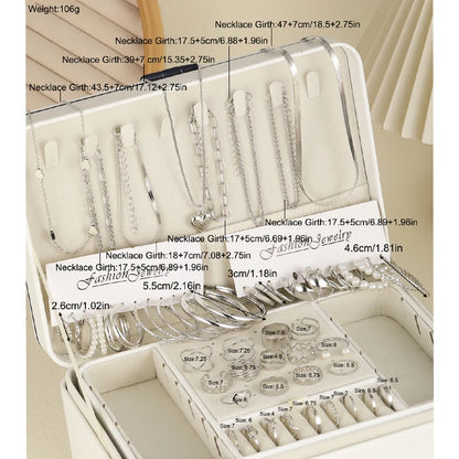 54Pcs Vintage Pearl Jewelry Set - Elegant Earrings Necklace Bracelet Ring & Heart Pendant Gift for Women