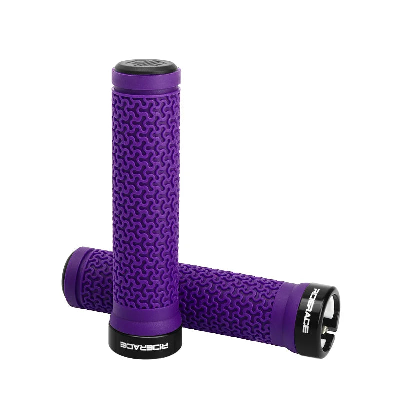 MTB Bicycle Handlebar Grips – Soft Rubber Non-Slip Grips with Single-Sided Lock & End Plugs for Mountain Bikes