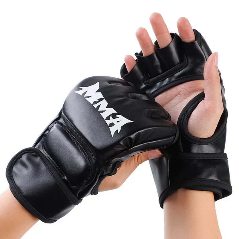 Half-Finger Boxing Training Gloves - Leather Padded Sanda, UFC & Heavy Bag Training Gloves