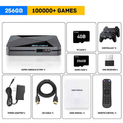 KINHANK Super Console X2 Pro Retro Game Box with 60,000 Built-in Games – Arcade, MAME, DC & SS Support with Wireless Gamepad Gift Set