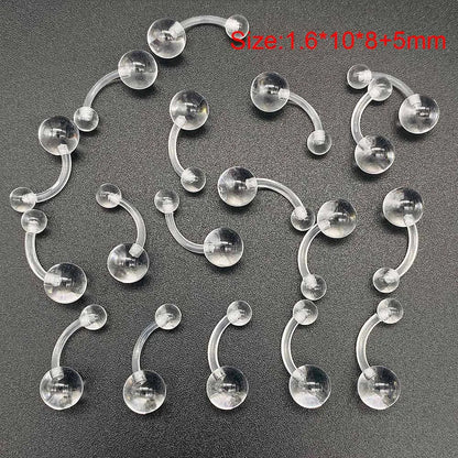 10/60PCS Clear Acrylic Body Jewelry – Transparent Lip, Ear, Nose, Tongue, Eyebrow & Belly Rings