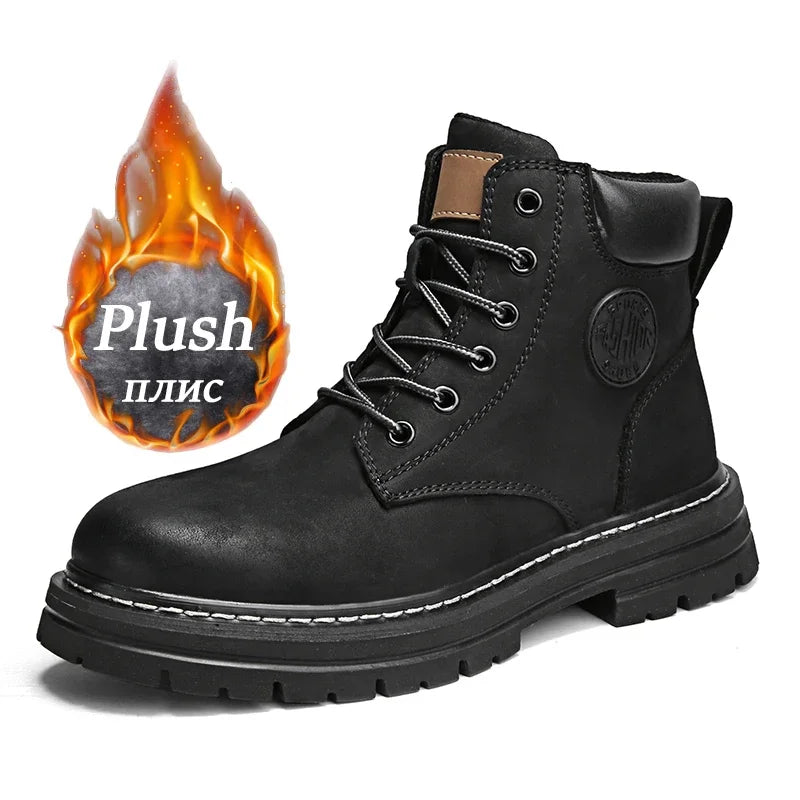High Top Leather Boots for Men & Women – Fashion Lace-Up Outdoor Sneakers, Non-Slip Casual Ankle Shoes for Couples