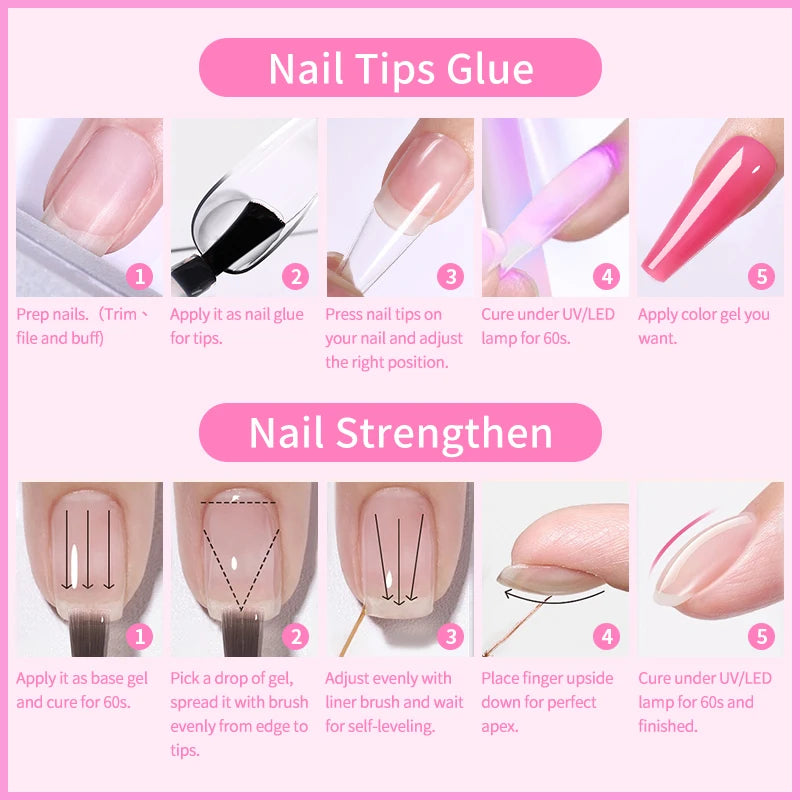 BORN PRETTY 6-in-1 Nail Glue Gel - 15ML Soak-Off Base & Top Coat for Acrylic Extensions