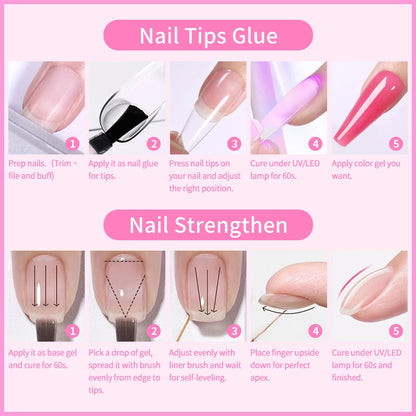 BORN PRETTY 6-in-1 Nail Glue Gel - 15ML Soak-Off Base & Top Coat for Acrylic Extensions