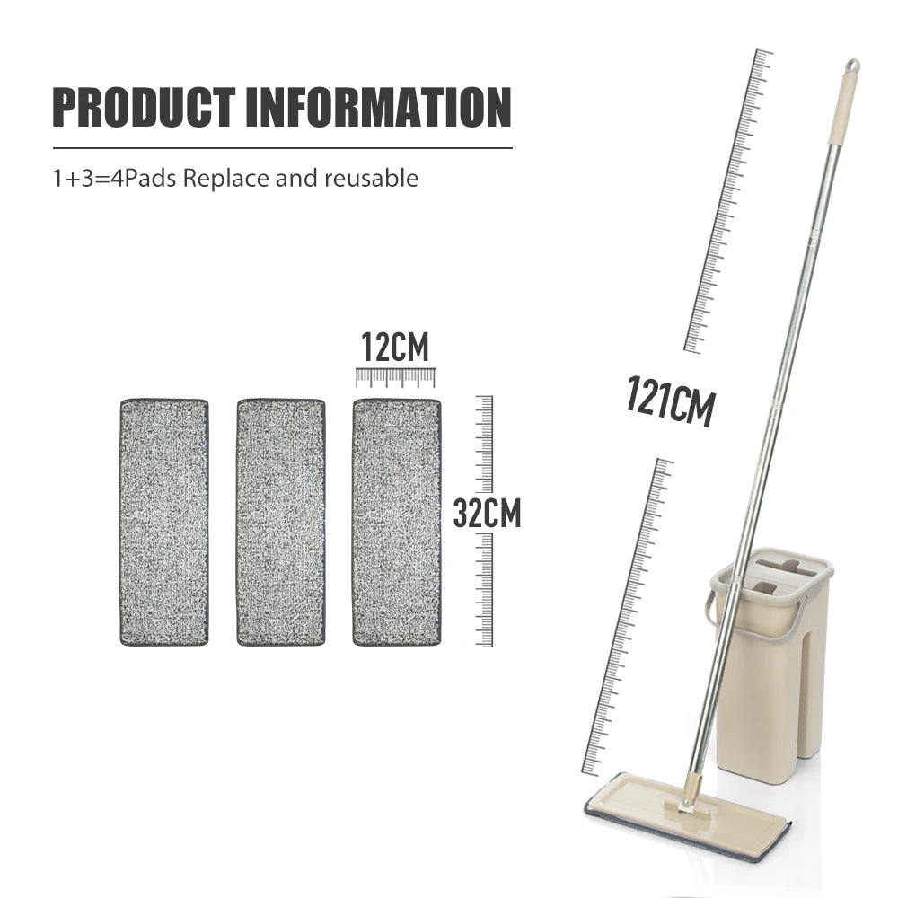 Hands-Free Flat Floor Mop & Bucket Set – Professional Home Cleaning System with Washable Microfiber Pads for Hardwood