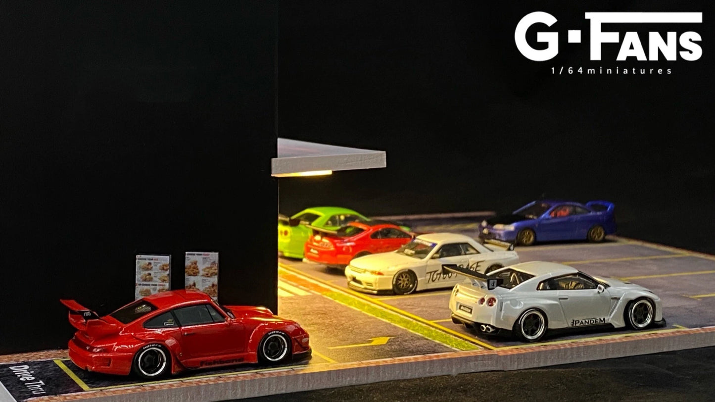 GFans 1:64 Scale Diorama Car Garage Model – LED Lighted Parking Lot DIY City Set for Collection & Display Gifts