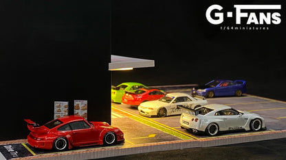 GFans 1:64 Scale Diorama Car Garage Model – LED Lighted Parking Lot DIY City Set for Collection & Display Gifts