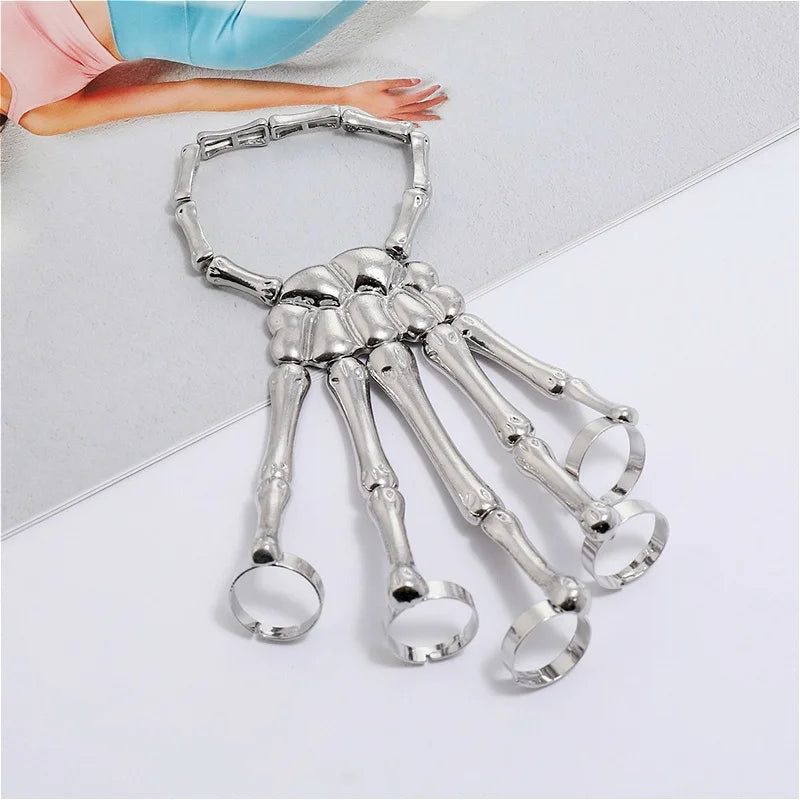 Steampunk Skull Skeleton Bracelet – Gothic Adjustable Elastic Bangle for Men & Women Couples Jewelry