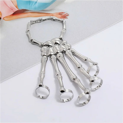 Steampunk Skull Skeleton Bracelet – Gothic Adjustable Elastic Bangle for Men & Women Couples Jewelry