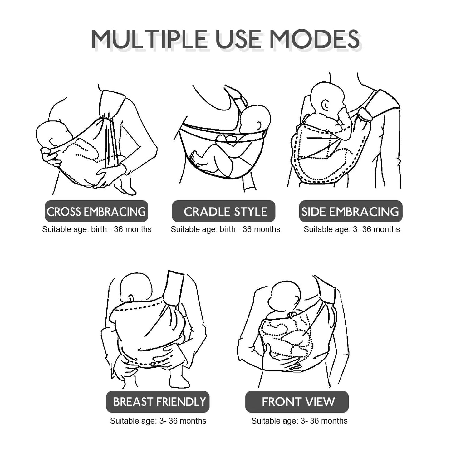 Portable Baby Carrier Wrap - Adjustable Shoulder Sling for Infants & Toddlers with Multifunctional Strap