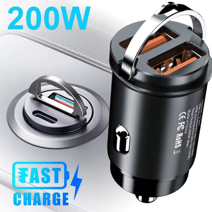 100W/200W Fast Car Charger - QC3.0 PD USB Type C Dual Port Adapter for iPhone Samsung Xiaomi Huawei 12-24V Vehicle Power
