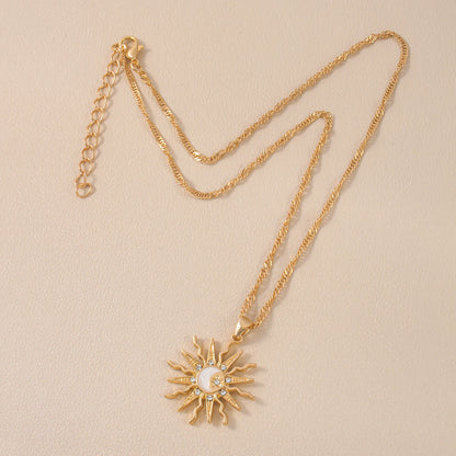 Rhinestone Sun Star Moon 3-in-1 Pendant Necklace – Retro Shining Versatile Party Jewelry for Women