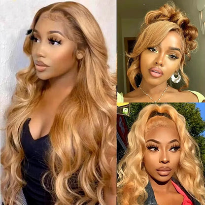 27" Honey Blonde Human Hair Wig - 13x6 HD Lace Frontal, 250 Density Body Wave Lace Front Wig