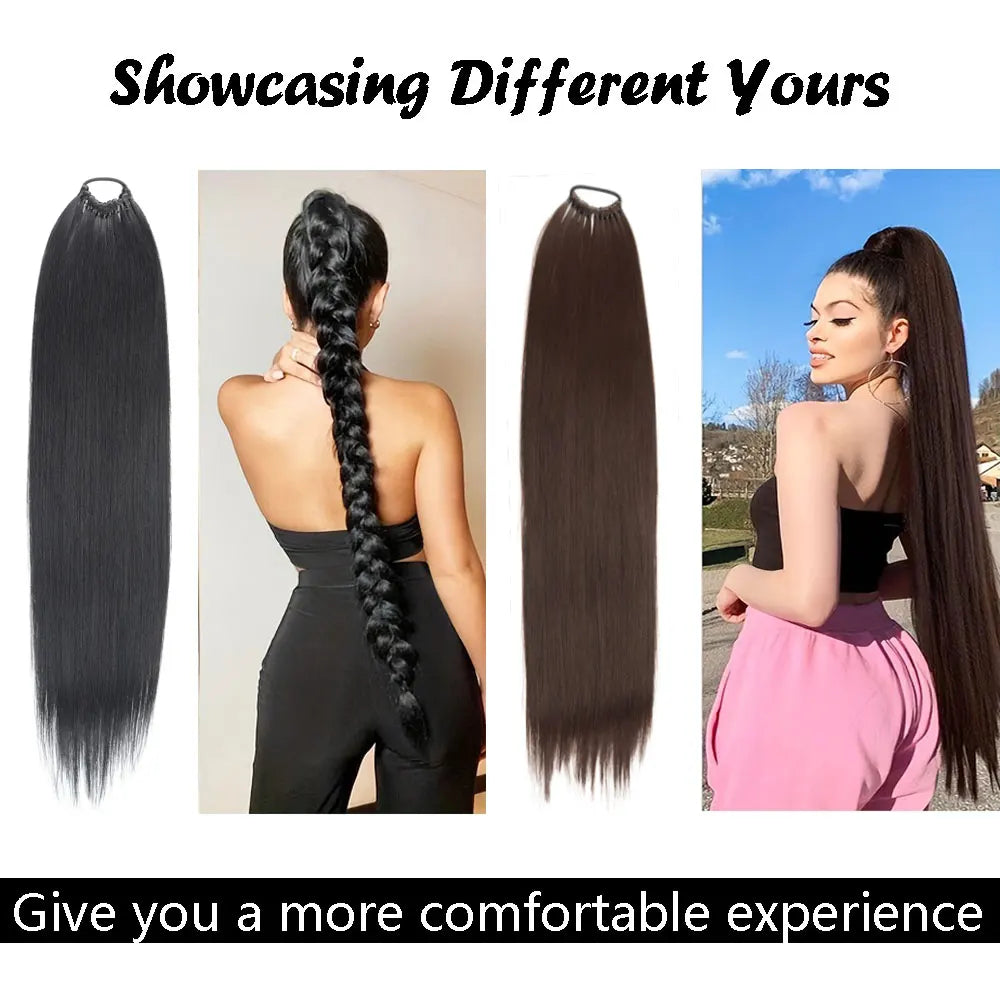 AZQUEEN 24-Inch Long Straight Ponytail Extension – Synthetic Fake Hairpiece for Women