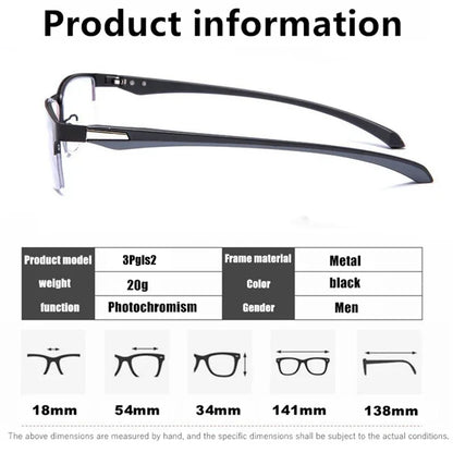 Progressive Multifocal Photochromic Reading Glasses – Anti-Blue Light Half Frame for Men with Presbyopia & Far Sight Protection