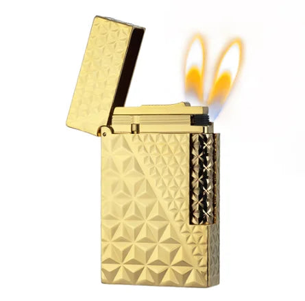 JT.Dunant Luxury Brass Gas Lighter - Refillable Butane Cigarette & Cigar Accessory with Vertical Pattern Design